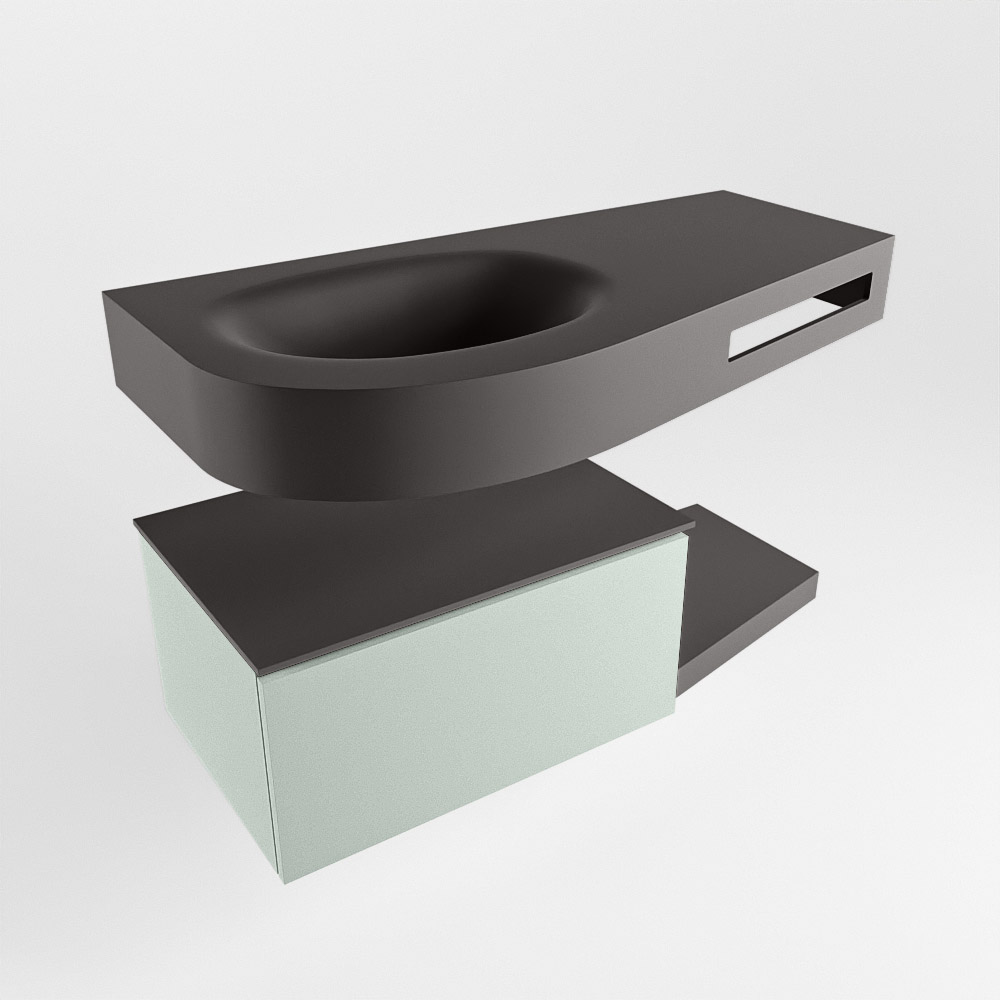 MONDIAZ RIVA 100cm mueble de baño / estante color Greey con 1 cajón. Lavabo DULCET Izquierda sin orificio, color Dark Grey. - Imagen 4