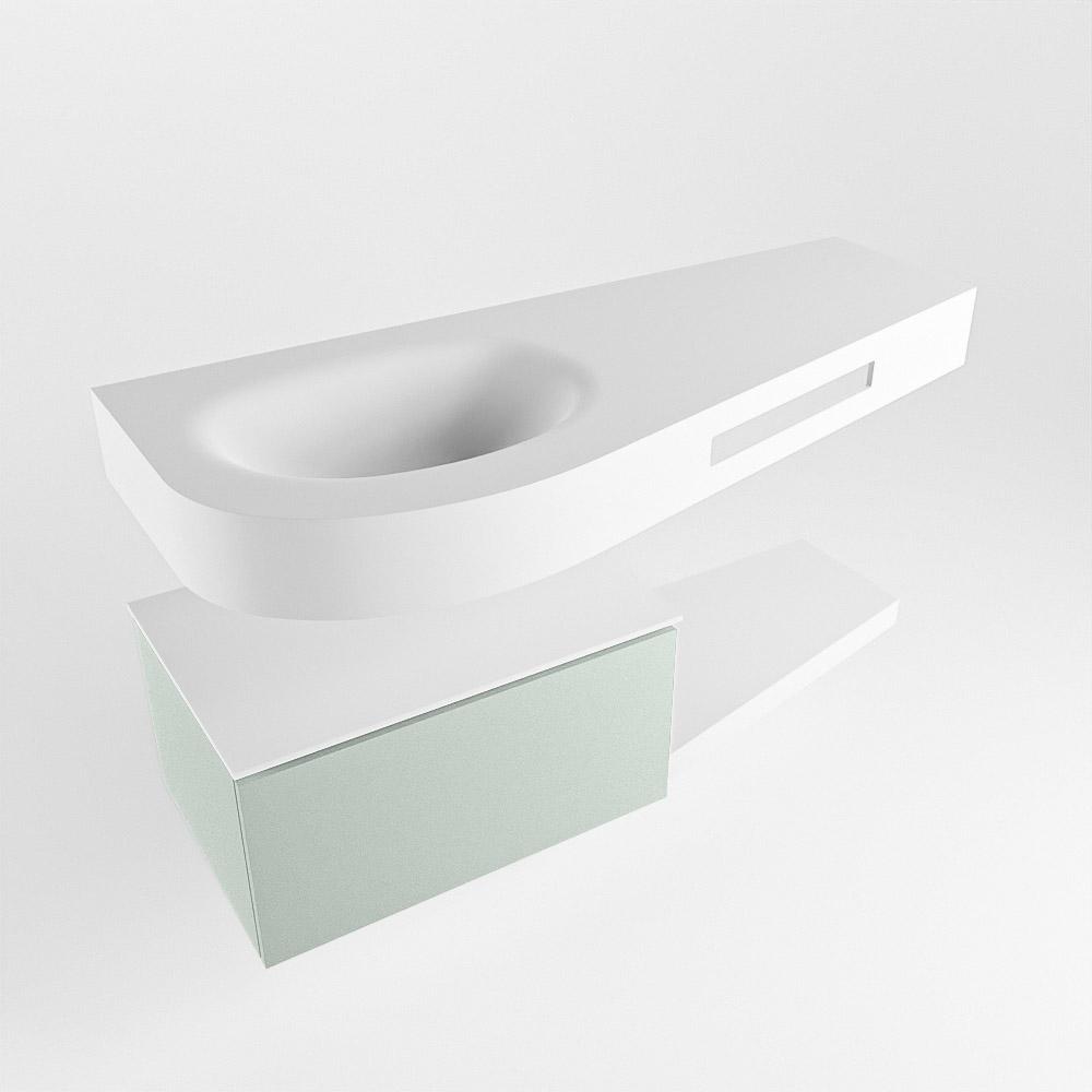 MONDIAZ RIVA 120cm mueble de baño / estante color Greey con 1 cajón. Lavabo DULCET Izquierda 1 orificio, color Talc. 4 MONDIAZ RIVA 120cm mueble de baño / estante color Greey con 1 cajón. Lavabo DULCET Izquierda 1 orificio, color Talc. - Imagen 4