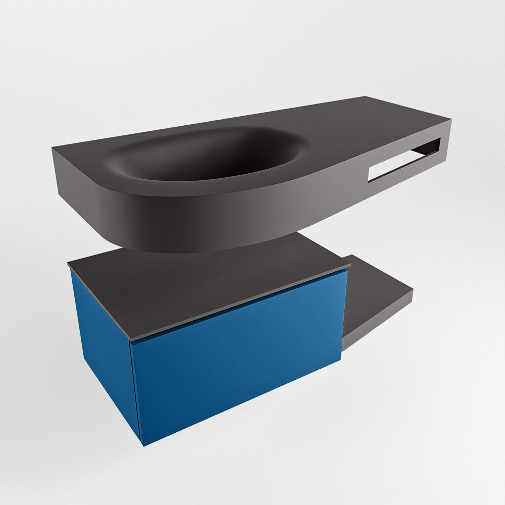 MONDIAZ RIVA 100cm mueble de baño / estante color Jeans con 1 cajón. Lavabo DULCET Izquierda 1 orificio, color Dark Grey. - Imagen 4