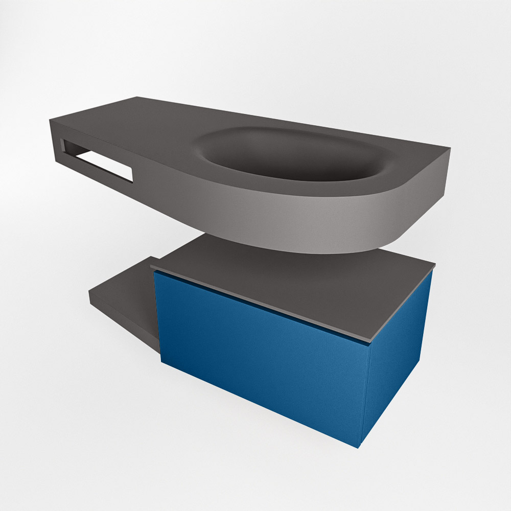 MONDIAZ RIVA 100cm mueble de baño / estante color Jeans con 1 cajón. Lavabo DULCET Derecho 1 orificio, color Dark Grey. - Imagen 4