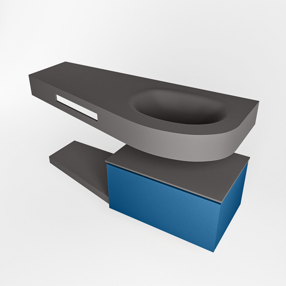 MONDIAZ RIVA 120cm mueble de baño / estante color Jeans con 1 cajón. Lavabo DULCET Derecho sin orificio, color Dark Grey. - Imagen 4