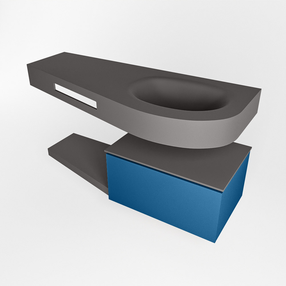 MONDIAZ RIVA 120cm mueble de baño / estante color Jeans con 1 cajón. Lavabo DULCET Derecho 1 orificio, color Dark Grey. - Imagen 4