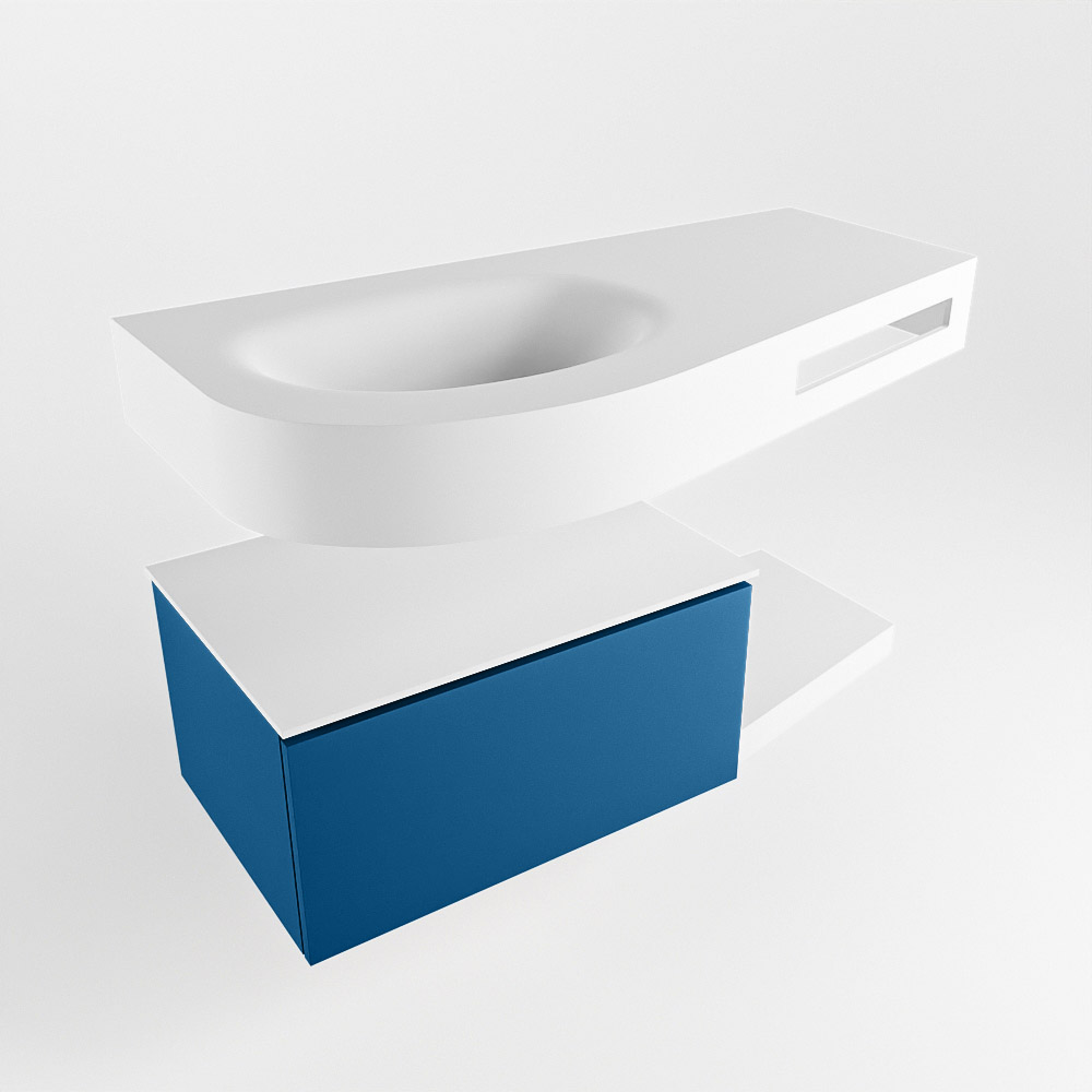 MONDIAZ RIVA 100cm mueble de baño / estante color Jeans con 1 cajón. Lavabo DULCET Izquierda sin orificio, color Talc. 4 MONDIAZ RIVA 100cm mueble de baño / estante color Jeans con 1 cajón. Lavabo DULCET Izquierda sin orificio, color Talc. - Imagen 4