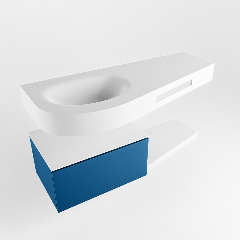 MONDIAZ RIVA 120cm mueble de baño / estante color Jeans con 1 cajón. Lavabo DULCET Izquierda 1 orificio, color Talc. 4 MONDIAZ RIVA 120cm mueble de baño / estante color Jeans con 1 cajón. Lavabo DULCET Izquierda 1 orificio, color Talc. - Imagen 4