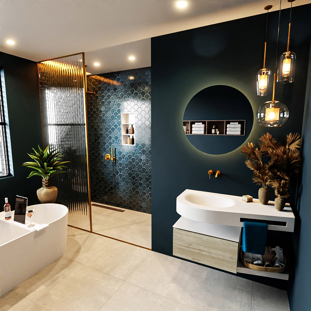 MONDIAZ RIVA 100cm mueble de baño / estante color Light Brown Grey con 1 cajón. Lavabo DULCET Izquierda sin orificio