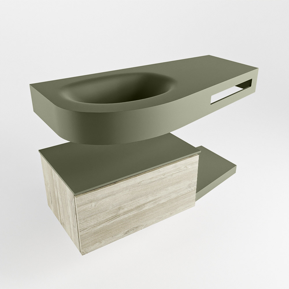 MONDIAZ RIVA 100cm mueble de baño / estante color Light Brown Grey con 1 cajón. Lavabo DULCET Izquierda sin orificio, color Army. 4 MONDIAZ RIVA 100cm mueble de baño / estante color Light Brown Grey con 1 cajón. Lavabo DULCET Izquierda sin orificio, color Army. - Imagen 4