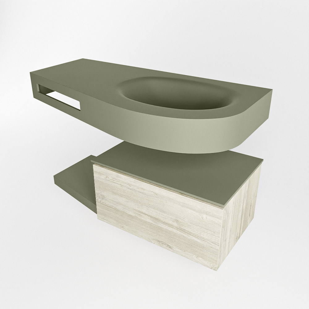 MONDIAZ RIVA 100cm mueble de baño / estante color Light Brown Grey con 1 cajón. Lavabo DULCET Derecho 1 orificio, color Army. - Imagen 4