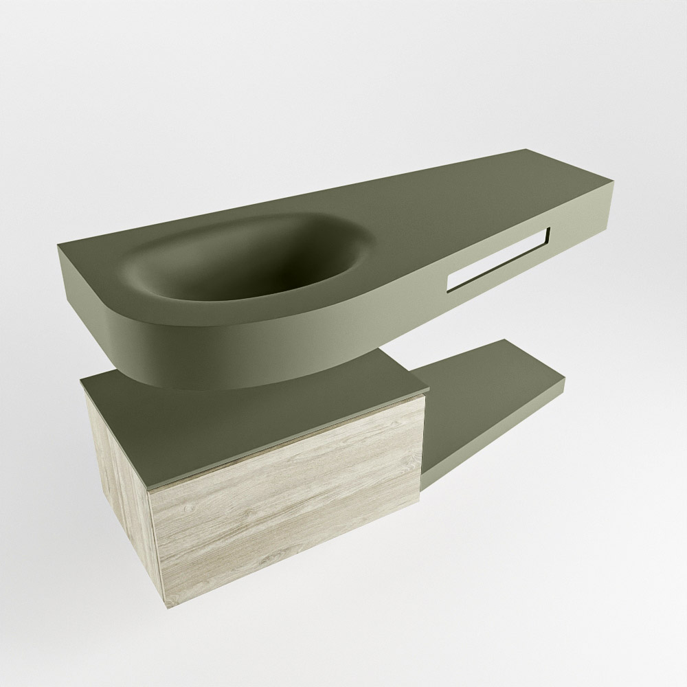 MONDIAZ RIVA 120cm mueble de baño / estante color Light Brown Grey con 1 cajón. Lavabo DULCET Izquierda sin orificio, color Army. 4 MONDIAZ RIVA 120cm mueble de baño / estante color Light Brown Grey con 1 cajón. Lavabo DULCET Izquierda sin orificio, color Army. - Imagen 4