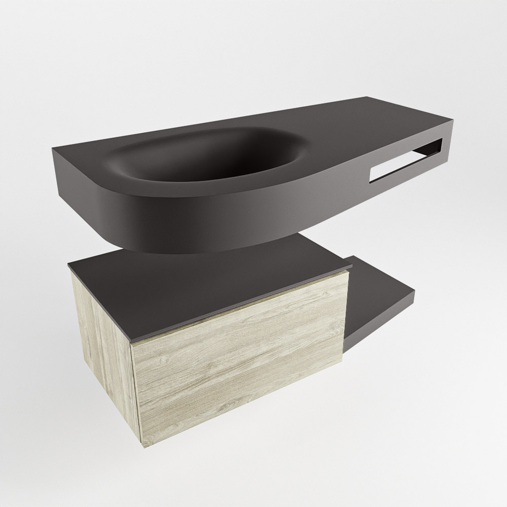 MONDIAZ RIVA 100cm mueble de baño / estante color Light Brown Grey con 1 cajón. Lavabo DULCET Izquierda sin orificio, color Dark Grey. - Imagen 4