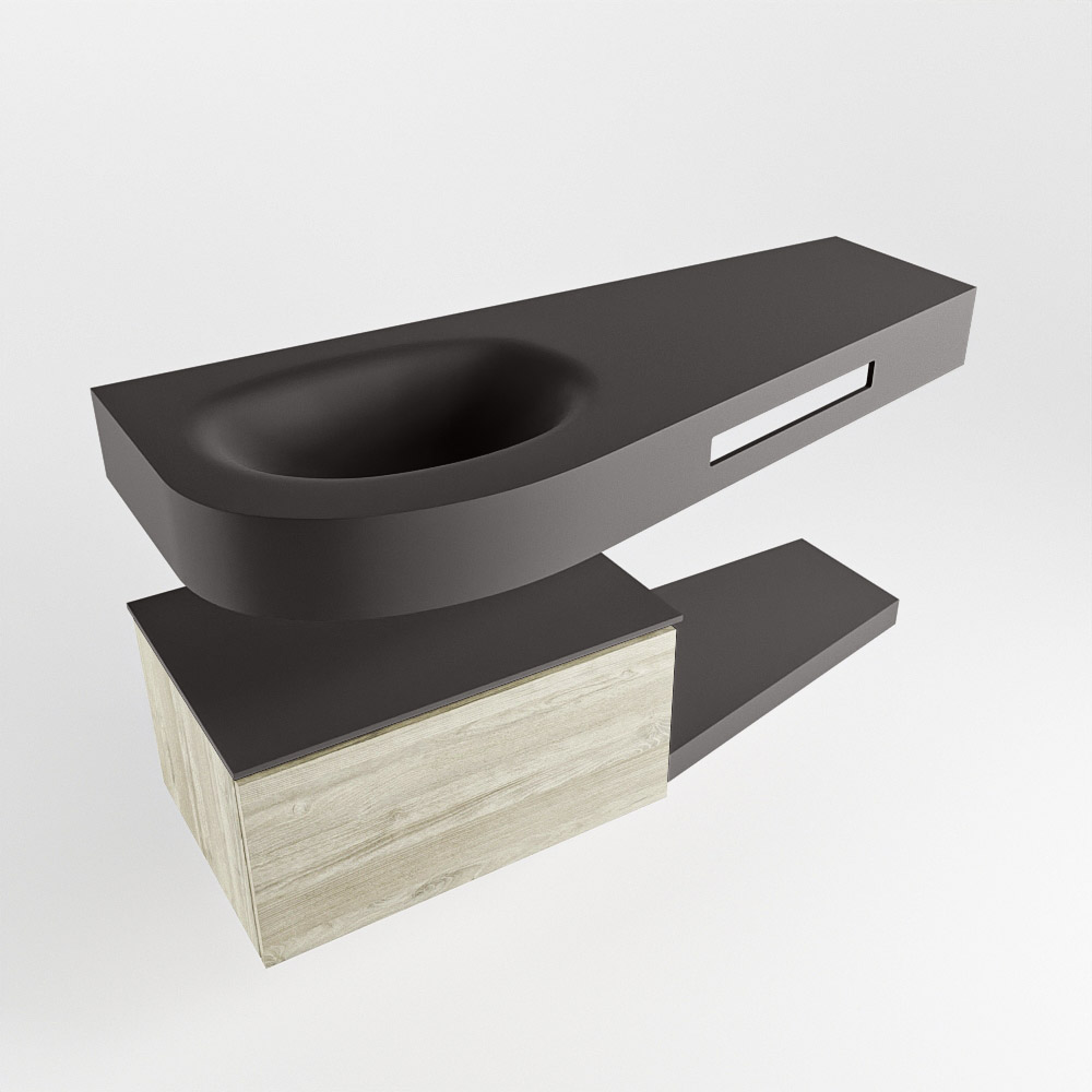 MONDIAZ RIVA 120cm mueble de baño / estante color Light Brown Grey con 1 cajón. Lavabo DULCET Izquierda 1 orificio, color Dark Grey. - Imagen 4