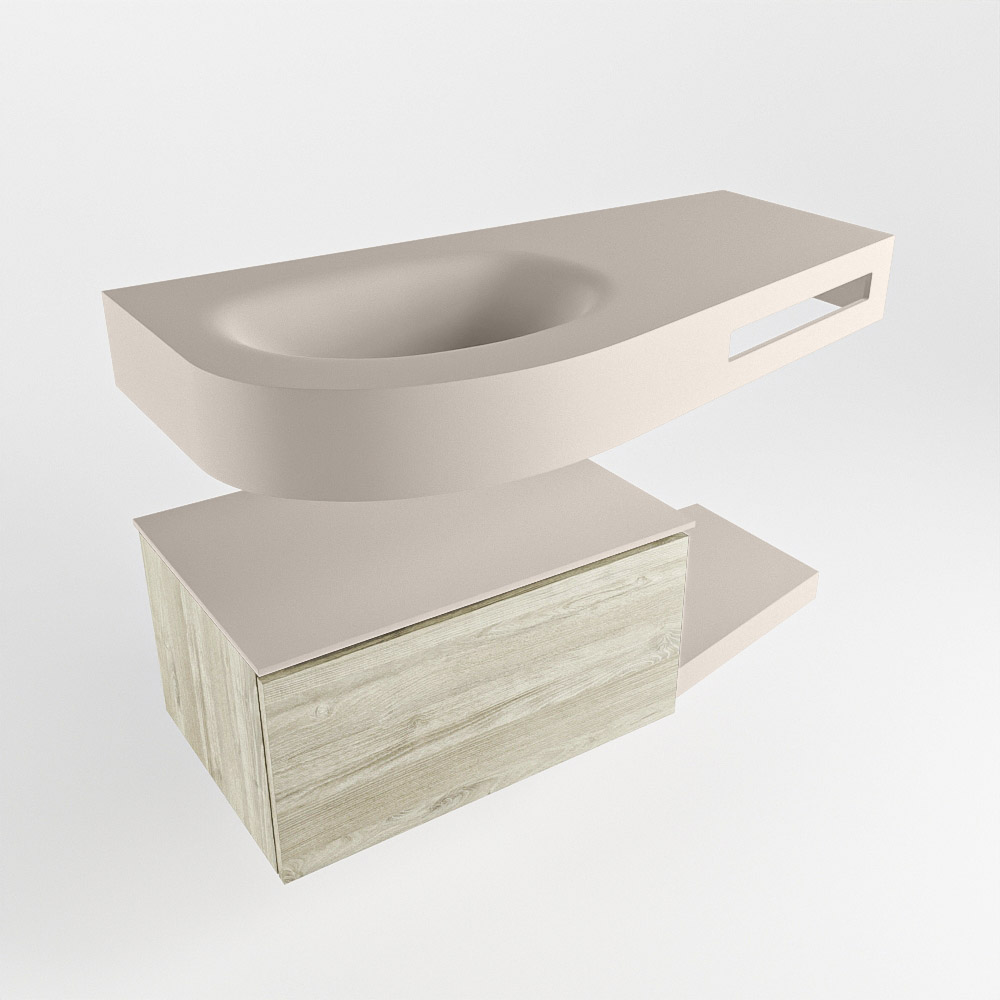 MONDIAZ RIVA 100cm mueble de baño / estante color Light Brown Grey con 1 cajón. Lavabo DULCET Izquierda 1 orificio, color Linen. - Imagen 4
