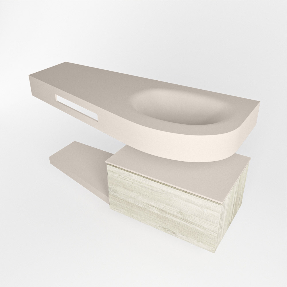 MONDIAZ RIVA 120cm mueble de baño / estante color Light Brown Grey con 1 cajón. Lavabo DULCET Derecho sin orificio, color Linen. - Imagen 4