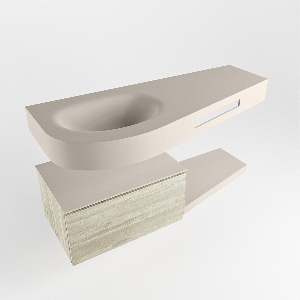 MONDIAZ RIVA 120cm mueble de baño / estante color Light Brown Grey con 1 cajón. Lavabo DULCET Izquierda 1 orificio, color Linen. - Imagen 4