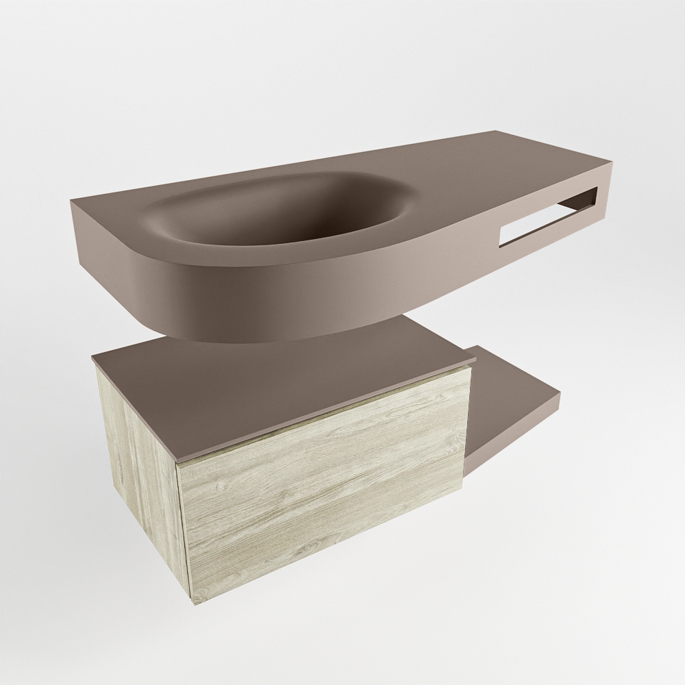 MONDIAZ RIVA 100cm mueble de baño / estante color Light Brown Grey con 1 cajón. Lavabo DULCET Izquierda 1 orificio, color Smoke. - Imagen 4