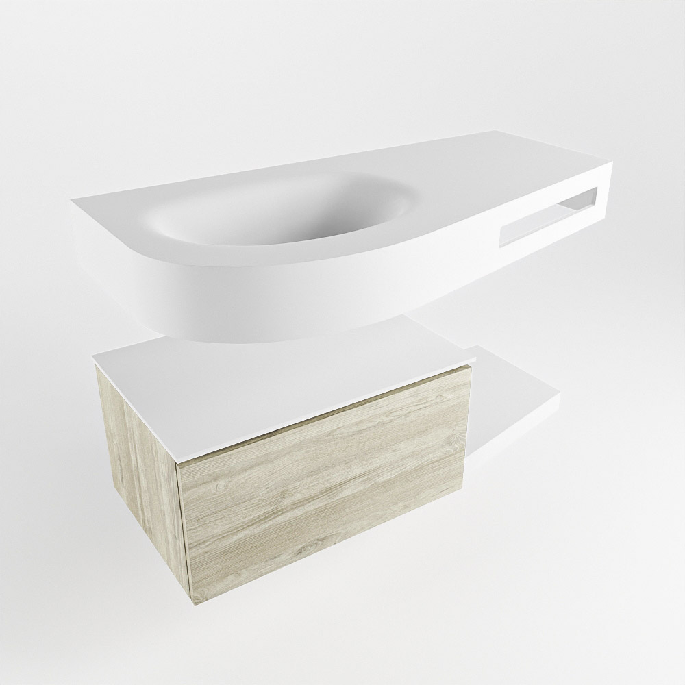 MONDIAZ RIVA 100cm mueble de baño / estante color Light Brown Grey con 1 cajón. Lavabo DULCET Izquierda sin orificio, color Talc. - Imagen 4