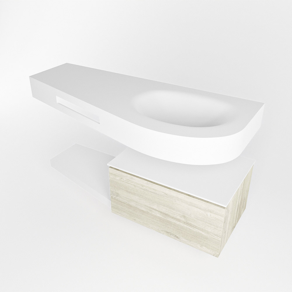 MONDIAZ RIVA 120cm mueble de baño / estante color Light Brown Grey con 1 cajón. Lavabo DULCET Derecho sin orificio, color Talc. - Imagen 4
