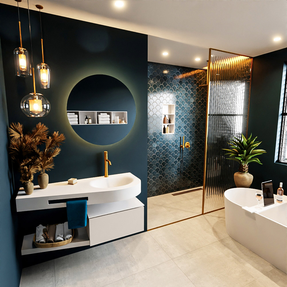 MONDIAZ RIVA 120cm mueble de baño / estante color Linen con 1 cajón. Lavabo DULCET Derecho 1 orificio, color Talc. 1 MONDIAZ RIVA 120cm mueble de baño / estante color Linen con 1 cajón. Lavabo DULCET Derecho 1 orificio