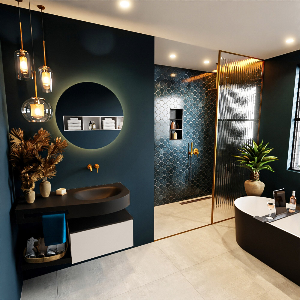 MONDIAZ RIVA 100cm mueble de baño / estante color Linen con 1 cajón. Lavabo DULCET Derecho sin orificio, color Urban. 1 MONDIAZ RIVA 100cm mueble de baño / estante color Linen con 1 cajón. Lavabo DULCET Derecho sin orificio