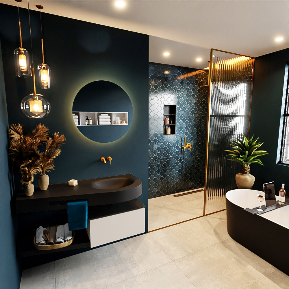 MONDIAZ RIVA 120cm mueble de baño / estante color Linen con 1 cajón. Lavabo DULCET Derecho sin orificio, color Urban. 1 MONDIAZ RIVA 120cm mueble de baño / estante color Linen con 1 cajón. Lavabo DULCET Derecho sin orificio