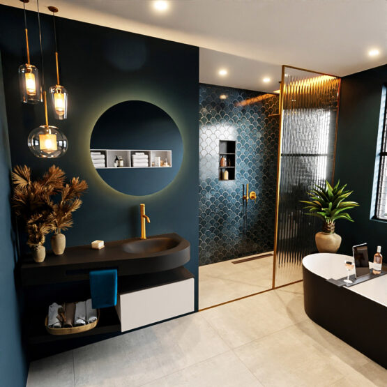 MONDIAZ RIVA 120cm mueble de baño / estante color Linen con 1 cajón. Lavabo DULCET Derecho 1 orificio