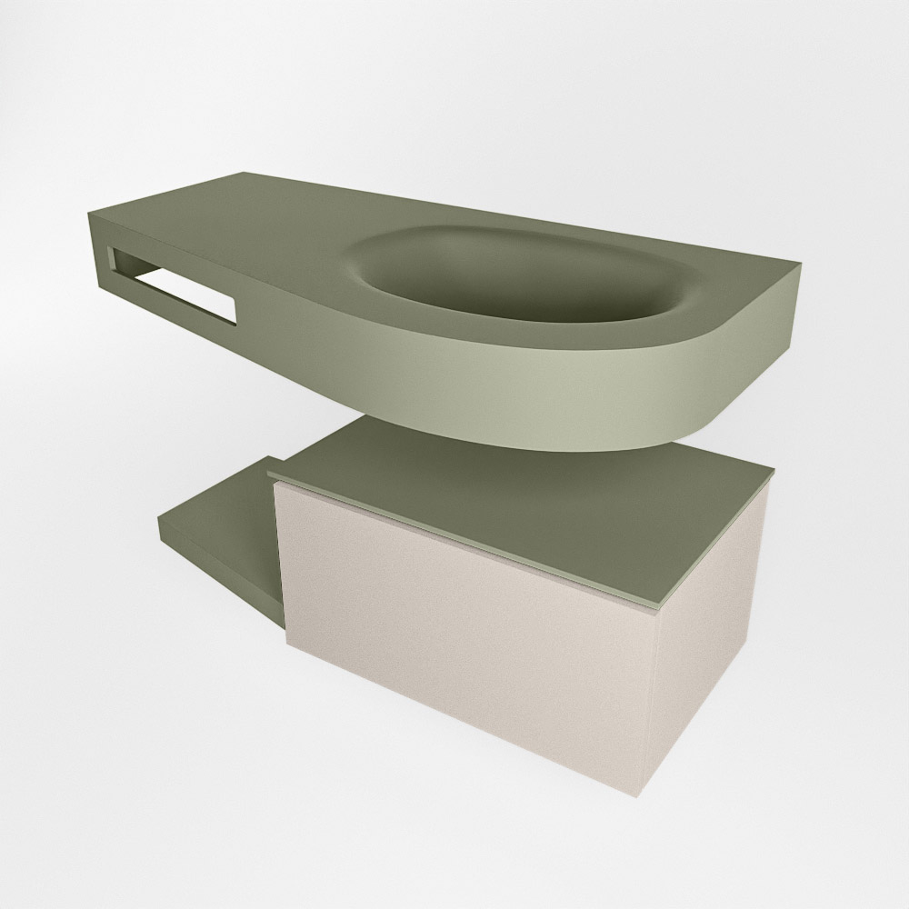 MONDIAZ RIVA 100cm mueble de baño / estante color Linen con 1 cajón. Lavabo DULCET Derecho sin orificio, color Army. 4 MONDIAZ RIVA 100cm mueble de baño / estante color Linen con 1 cajón. Lavabo DULCET Derecho sin orificio, color Army. - Imagen 4
