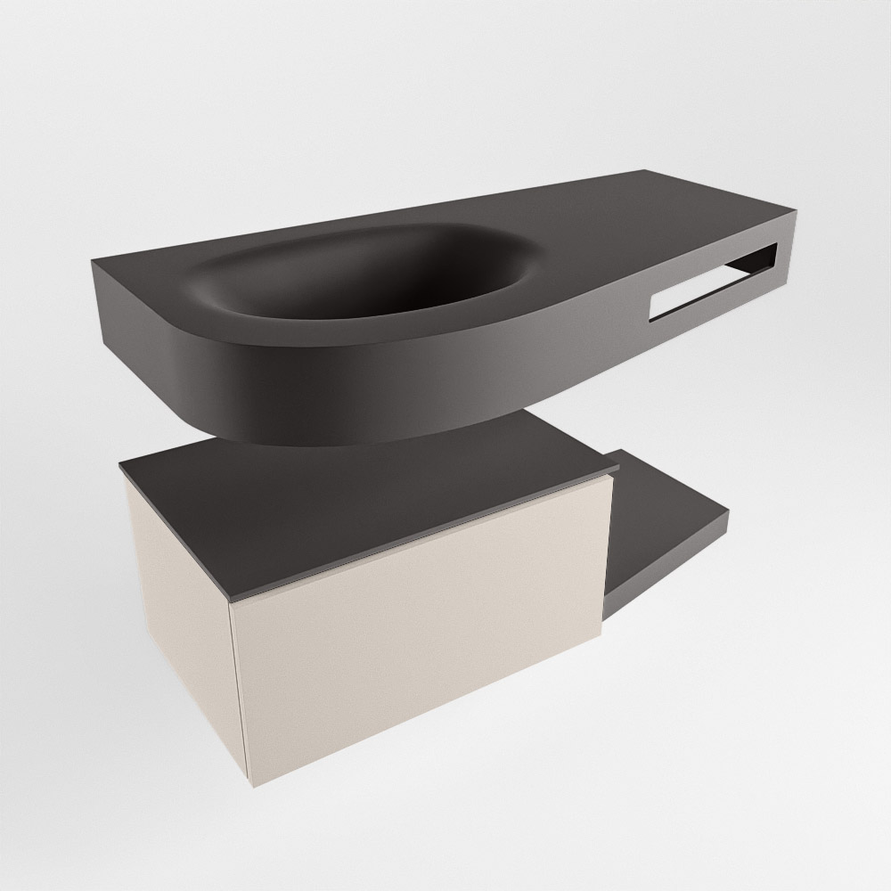 MONDIAZ RIVA 100cm mueble de baño / estante color Linen con 1 cajón. Lavabo DULCET Izquierda sin orificio, color Dark Grey. - Imagen 4
