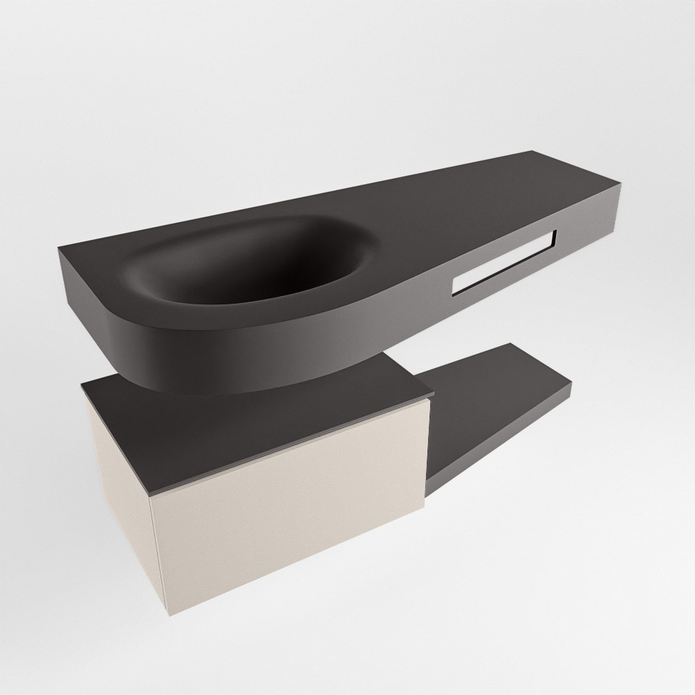 MONDIAZ RIVA 120cm mueble de baño / estante color Linen con 1 cajón. Lavabo DULCET Izquierda sin orificio, color Dark Grey. - Imagen 4