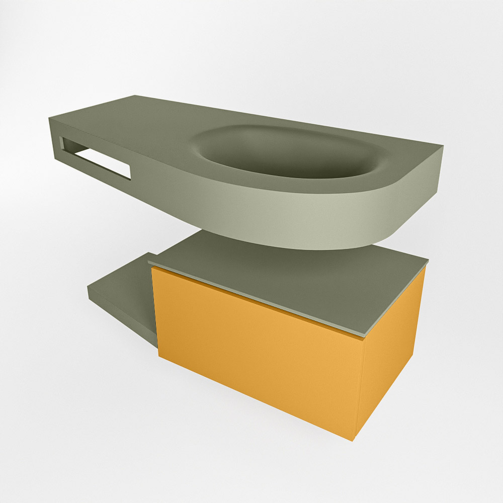 MONDIAZ RIVA 100cm mueble de baño / estante color Ocher con 1 cajón. Lavabo DULCET Derecho sin orificio, color Army. 4 MONDIAZ RIVA 100cm mueble de baño / estante color Ocher con 1 cajón. Lavabo DULCET Derecho sin orificio, color Army. - Imagen 4