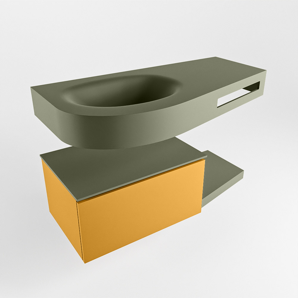 MONDIAZ RIVA 100cm mueble de baño / estante color Ocher con 1 cajón. Lavabo DULCET Izquierda 1 orificio, color Army. 4 MONDIAZ RIVA 100cm mueble de baño / estante color Ocher con 1 cajón. Lavabo DULCET Izquierda 1 orificio, color Army. - Imagen 4