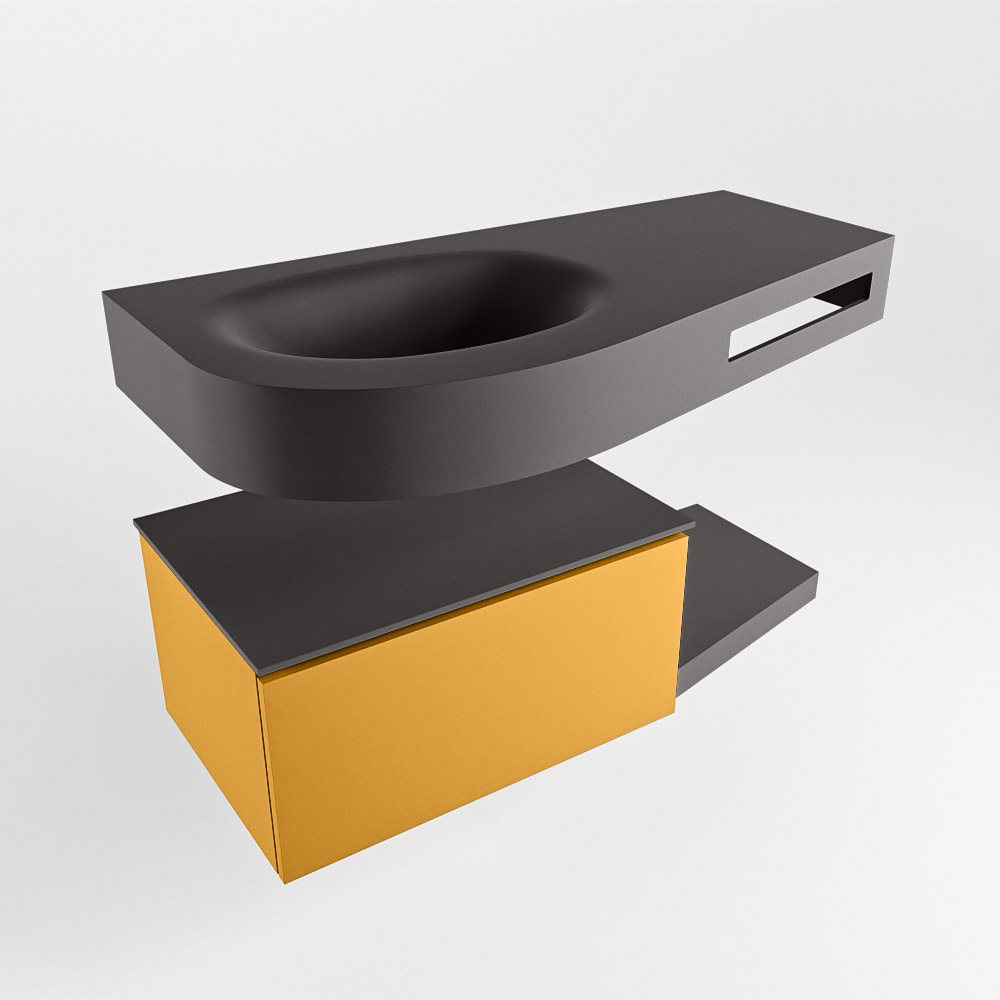 MONDIAZ RIVA 100cm mueble de baño / estante color Ocher con 1 cajón. Lavabo DULCET Izquierda sin orificio, color Dark Grey. - Imagen 4