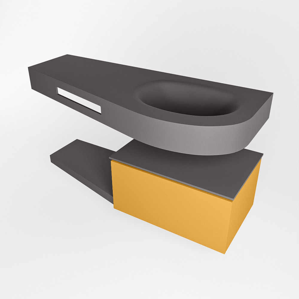 MONDIAZ RIVA 120cm mueble de baño / estante color Ocher con 1 cajón. Lavabo DULCET Derecho 1 orificio, color Dark Grey. - Imagen 4