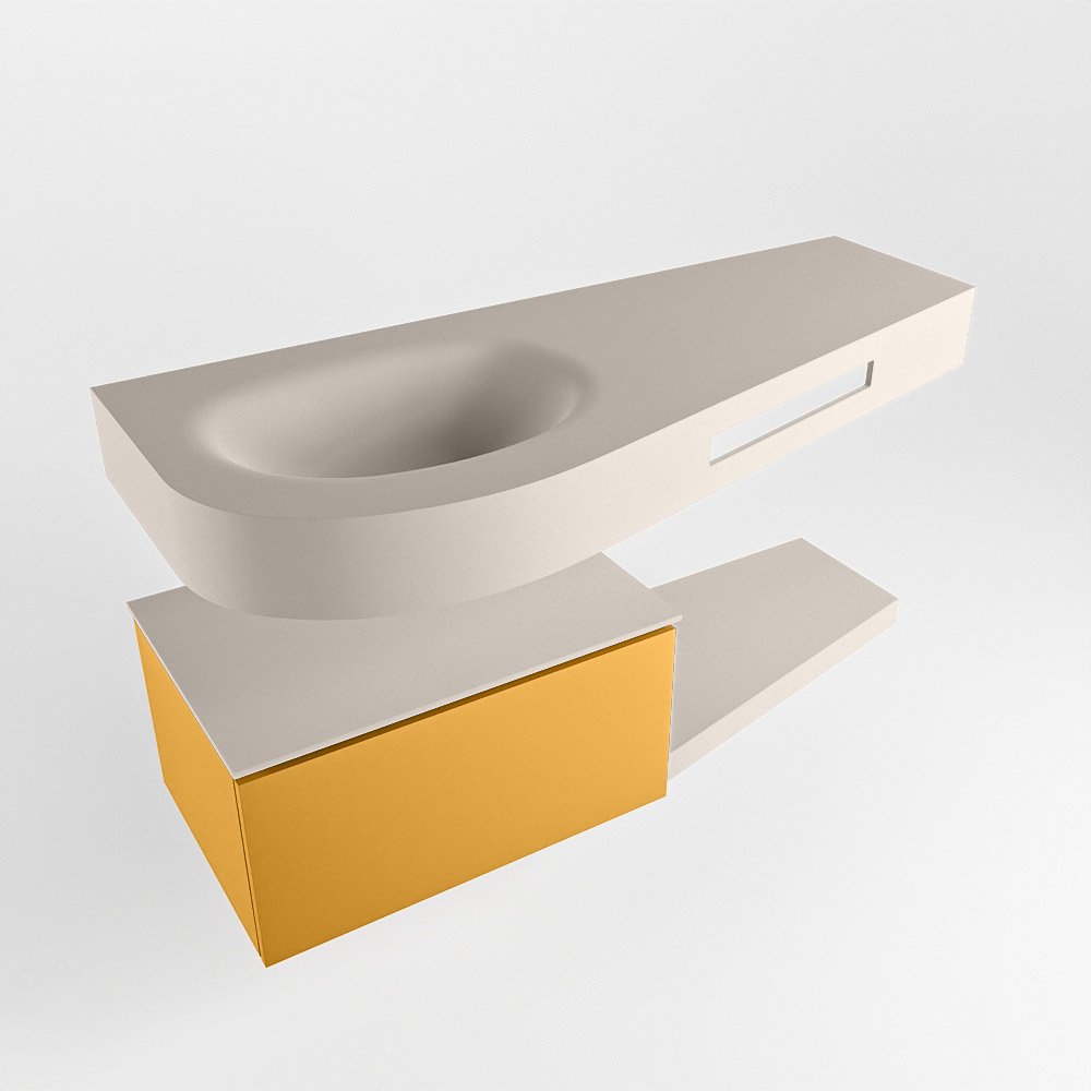 MONDIAZ RIVA 120cm mueble de baño / estante color Ocher con 1 cajón. Lavabo DULCET Izquierda sin orificio, color Linen. 4 MONDIAZ RIVA 120cm mueble de baño / estante color Ocher con 1 cajón. Lavabo DULCET Izquierda sin orificio, color Linen. - Imagen 4