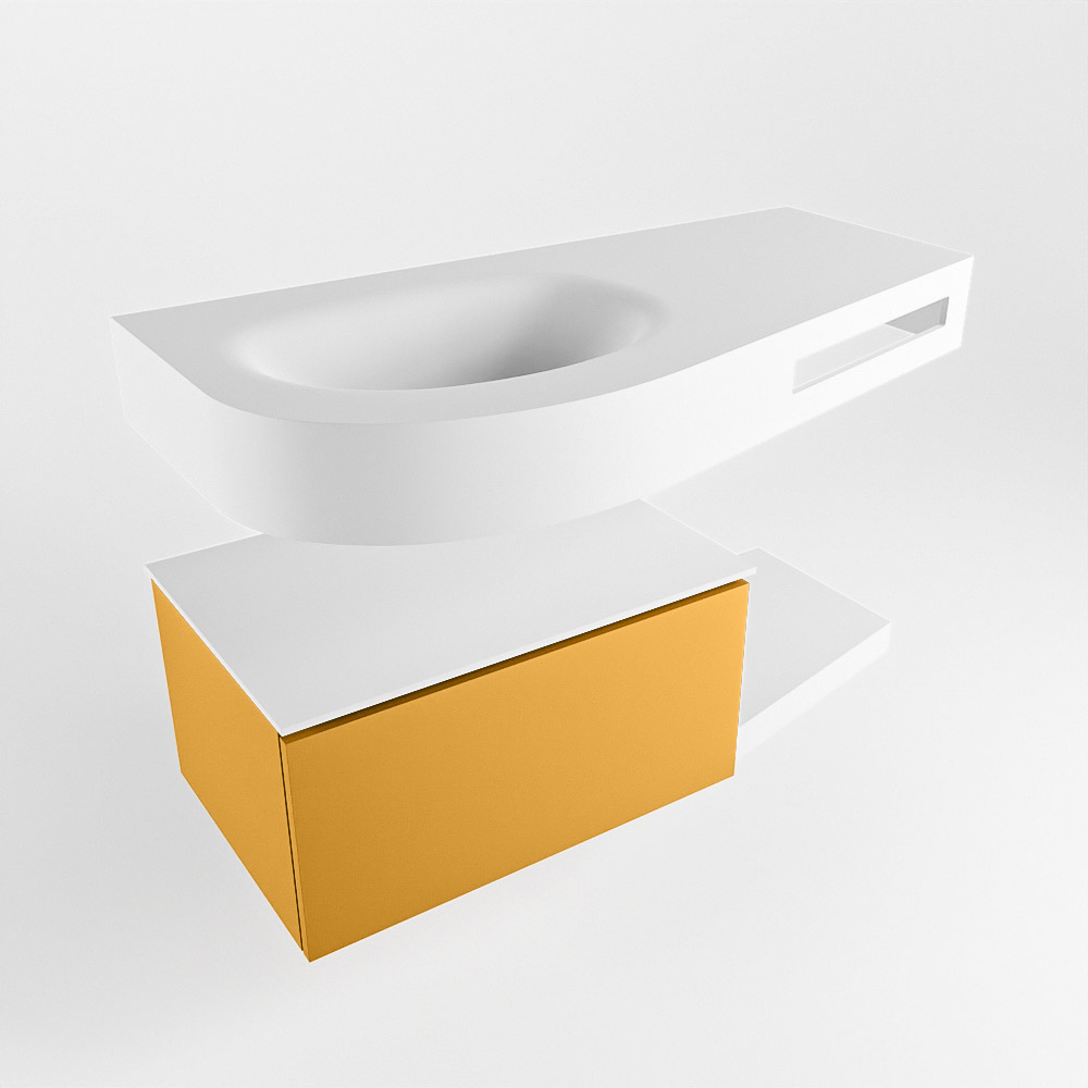 MONDIAZ RIVA 100cm mueble de baño / estante color Ocher con 1 cajón. Lavabo DULCET Izquierda 1 orificio, color Talc. 4 MONDIAZ RIVA 100cm mueble de baño / estante color Ocher con 1 cajón. Lavabo DULCET Izquierda 1 orificio, color Talc. - Imagen 4