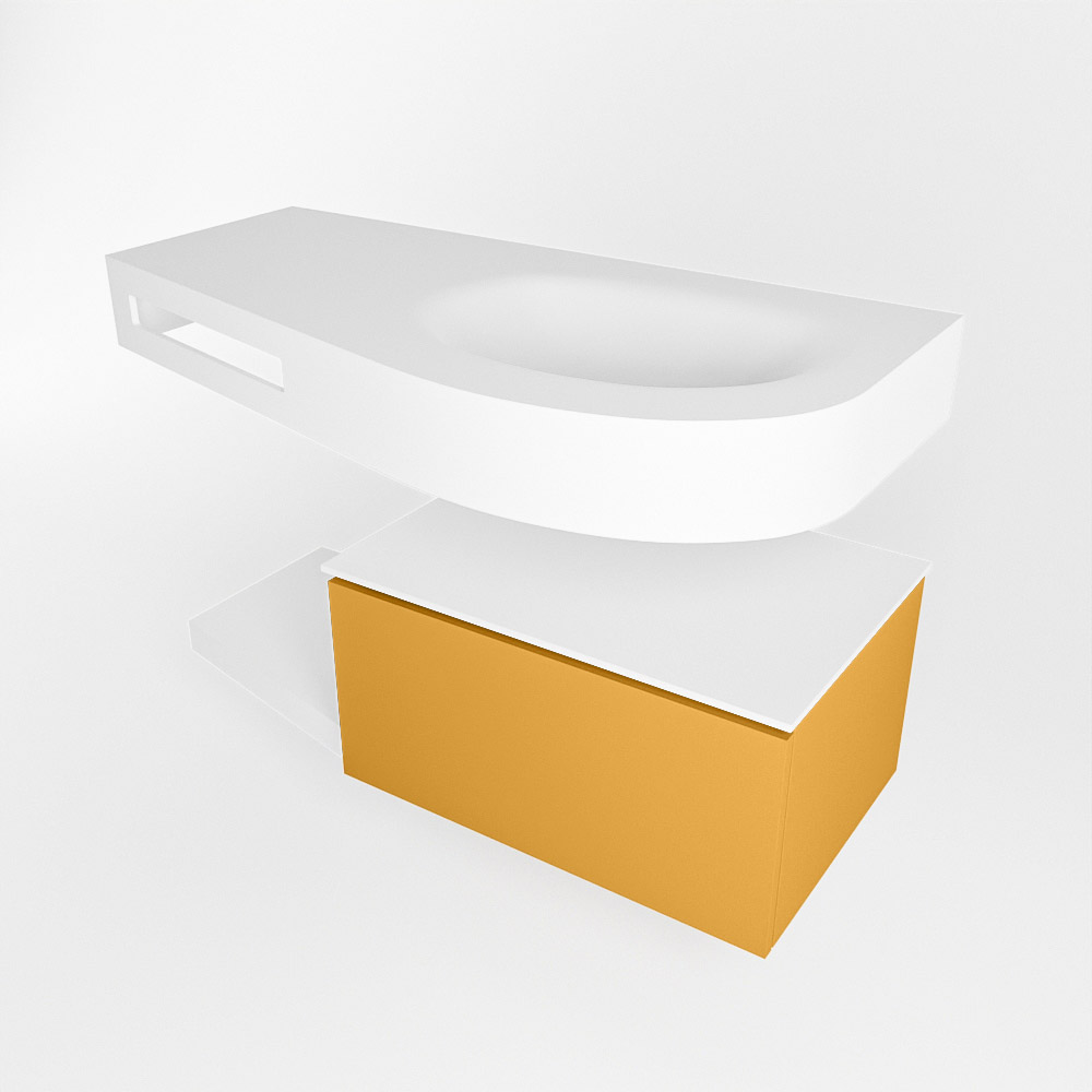 MONDIAZ RIVA 100cm mueble de baño / estante color Ocher con 1 cajón. Lavabo DULCET Derecho 1 orificio, color Talc. 4 MONDIAZ RIVA 100cm mueble de baño / estante color Ocher con 1 cajón. Lavabo DULCET Derecho 1 orificio, color Talc. - Imagen 4