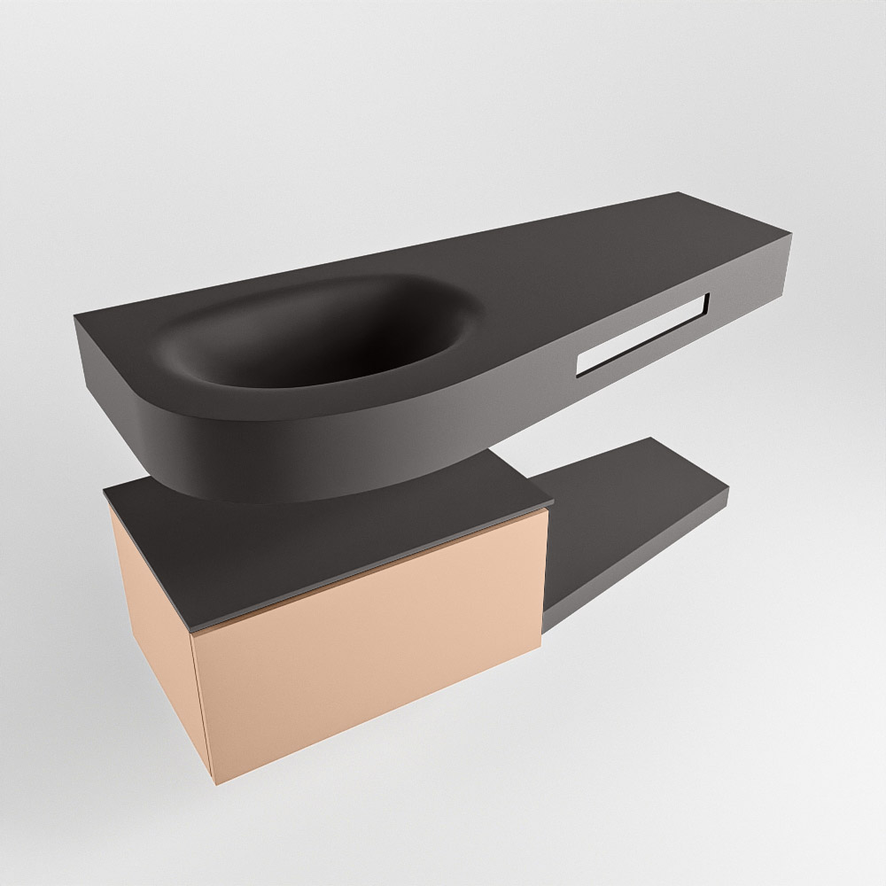 MONDIAZ RIVA 120cm mueble de baño / estante color Rosee con 1 cajón. Lavabo DULCET Izquierda sin orificio, color Dark Grey. - Imagen 4