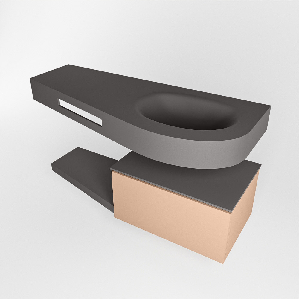 MONDIAZ RIVA 120cm mueble de baño / estante color Rosee con 1 cajón. Lavabo DULCET Derecho sin orificio, color Dark Grey. - Imagen 4