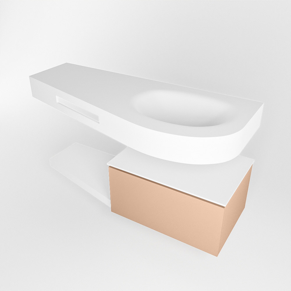 MONDIAZ RIVA 120cm mueble de baño / estante color Rosee con 1 cajón. Lavabo DULCET Derecho sin orificio, color Talc. 4 MONDIAZ RIVA 120cm mueble de baño / estante color Rosee con 1 cajón. Lavabo DULCET Derecho sin orificio, color Talc. - Imagen 4