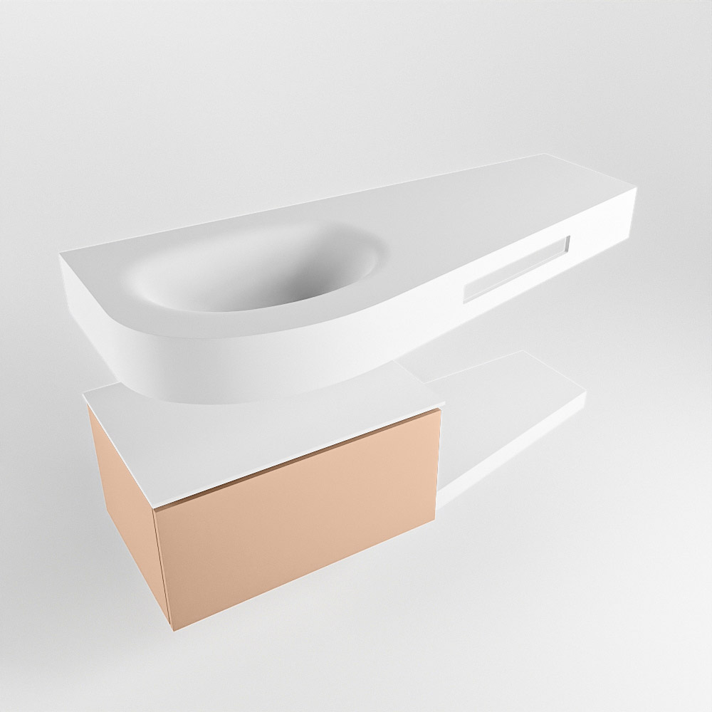MONDIAZ RIVA 120cm mueble de baño / estante color Rosee con 1 cajón. Lavabo DULCET Izquierda 1 orificio, color Talc. 4 MONDIAZ RIVA 120cm mueble de baño / estante color Rosee con 1 cajón. Lavabo DULCET Izquierda 1 orificio, color Talc. - Imagen 4