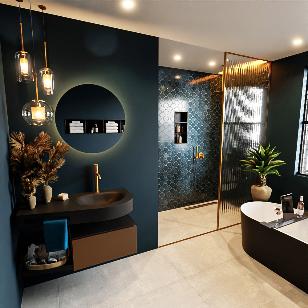 MONDIAZ RIVA 100cm mueble de baño / estante color Rust con 1 cajón. Lavabo DULCET Derecho 1 orificio, color Urban. 1 MONDIAZ RIVA 100cm mueble de baño / estante color Rust con 1 cajón. Lavabo DULCET Derecho 1 orificio
