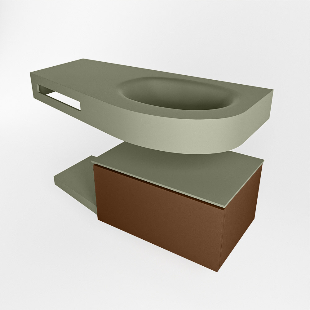 MONDIAZ RIVA 100cm mueble de baño / estante color Rust con 1 cajón. Lavabo DULCET Derecho sin orificio, color Army. 4 MONDIAZ RIVA 100cm mueble de baño / estante color Rust con 1 cajón. Lavabo DULCET Derecho sin orificio, color Army. - Imagen 4