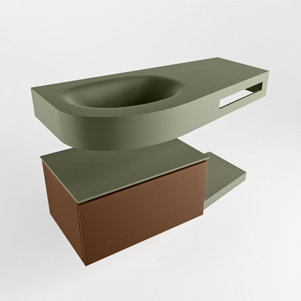 MONDIAZ RIVA 100cm mueble de baño / estante color Rust con 1 cajón. Lavabo DULCET Izquierda 1 orificio, color Army. 4 MONDIAZ RIVA 100cm mueble de baño / estante color Rust con 1 cajón. Lavabo DULCET Izquierda 1 orificio, color Army. - Imagen 4
