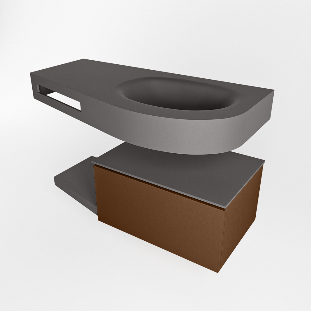 MONDIAZ RIVA 100cm mueble de baño / estante color Rust con 1 cajón. Lavabo DULCET Derecho sin orificio, color Dark Grey. - Imagen 4