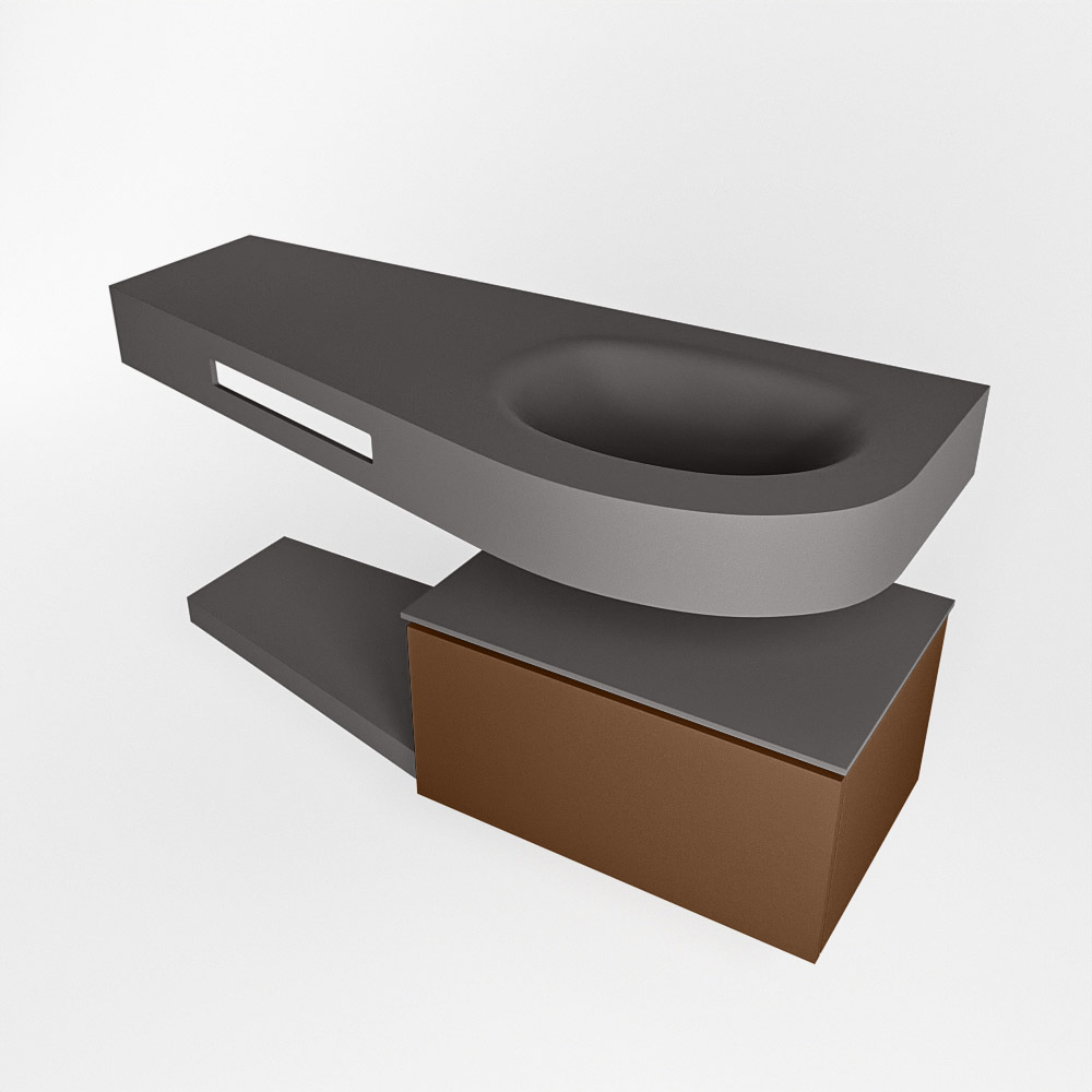MONDIAZ RIVA 120cm mueble de baño / estante color Rust con 1 cajón. Lavabo DULCET Derecho sin orificio, color Dark Grey. - Imagen 4
