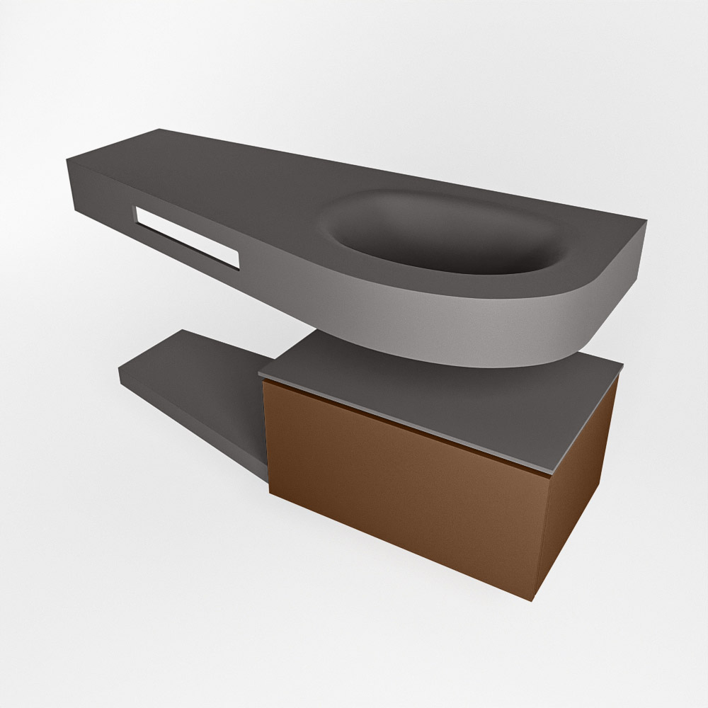 MONDIAZ RIVA 120cm mueble de baño / estante color Rust con 1 cajón. Lavabo DULCET Derecho 1 orificio, color Dark Grey. - Imagen 4
