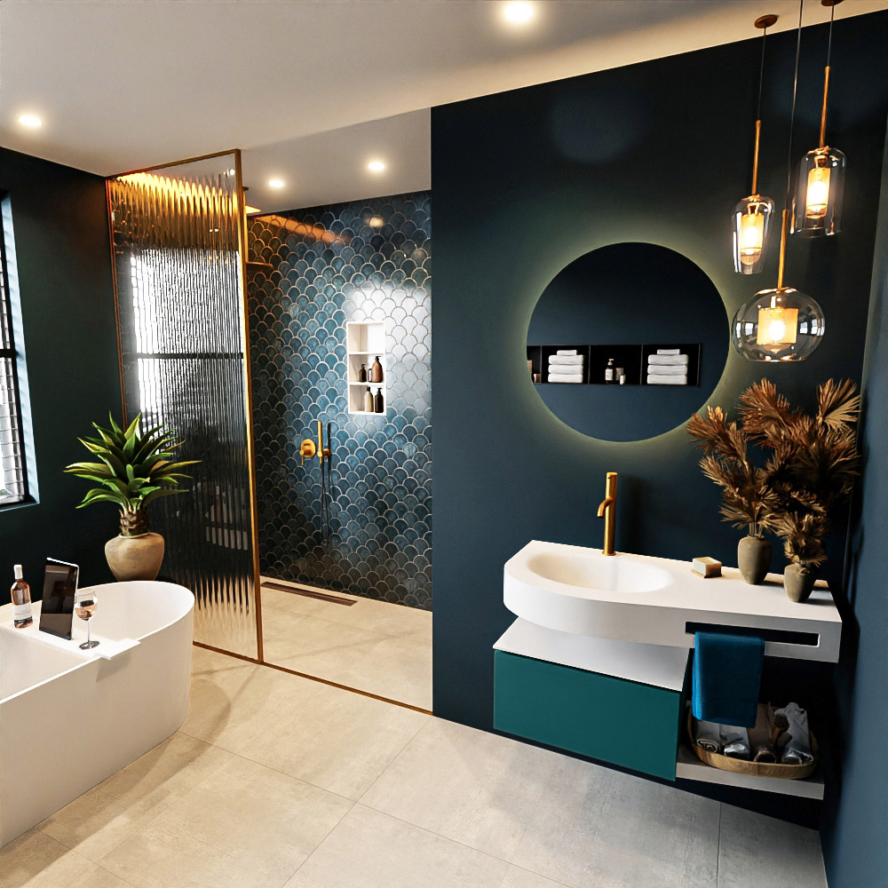 MONDIAZ RIVA 100cm mueble de baño / estante color Smag con 1 cajón. Lavabo DULCET Izquierda 1 orificio, color Talc. 1 MONDIAZ RIVA 100cm mueble de baño / estante color Smag con 1 cajón. Lavabo DULCET Izquierda 1 orificio