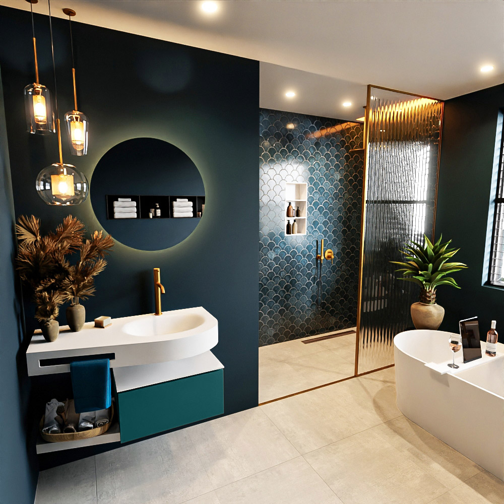 MONDIAZ RIVA 100cm mueble de baño / estante color Smag con 1 cajón. Lavabo DULCET Derecho 1 orificio, color Talc. 1 MONDIAZ RIVA 100cm mueble de baño / estante color Smag con 1 cajón. Lavabo DULCET Derecho 1 orificio