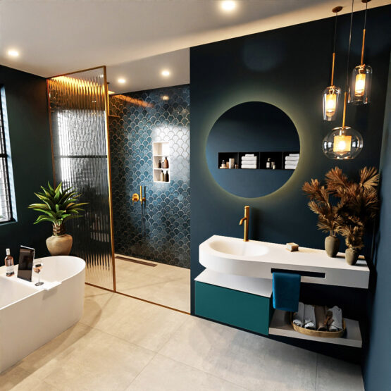 MONDIAZ RIVA 120cm mueble de baño / estante color Smag con 1 cajón. Lavabo DULCET Izquierda 1 orificio