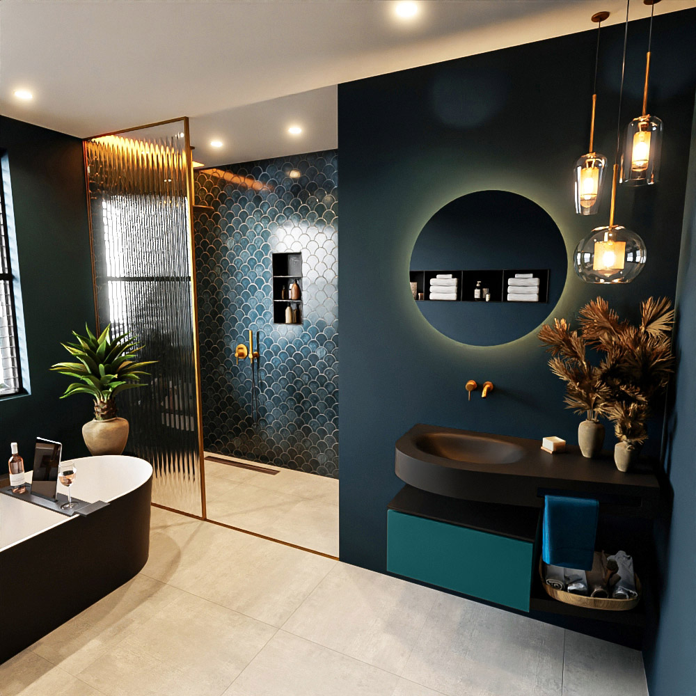 MONDIAZ RIVA 100cm mueble de baño / estante color Smag con 1 cajón. Lavabo DULCET Izquierda sin orificio, color Urban. 1 MONDIAZ RIVA 100cm mueble de baño / estante color Smag con 1 cajón. Lavabo DULCET Izquierda sin orificio