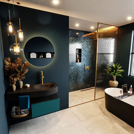 MONDIAZ RIVA 100cm mueble de baño / estante color Smag con 1 cajón. Lavabo DULCET Derecho 1 orificio