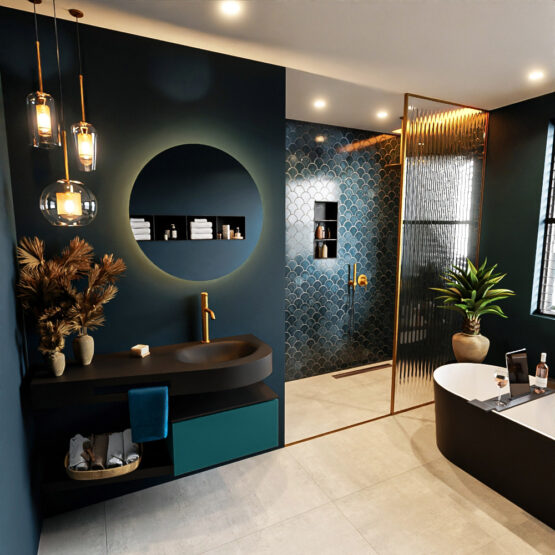 MONDIAZ RIVA 120cm mueble de baño / estante color Smag con 1 cajón. Lavabo DULCET Derecho 1 orificio